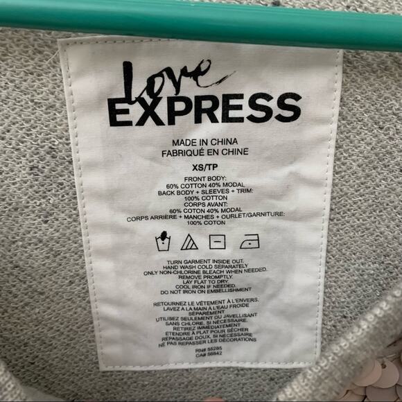 Express Sequin Front Silver Long Sleeve Sweatshirt - Picture 3 of 4